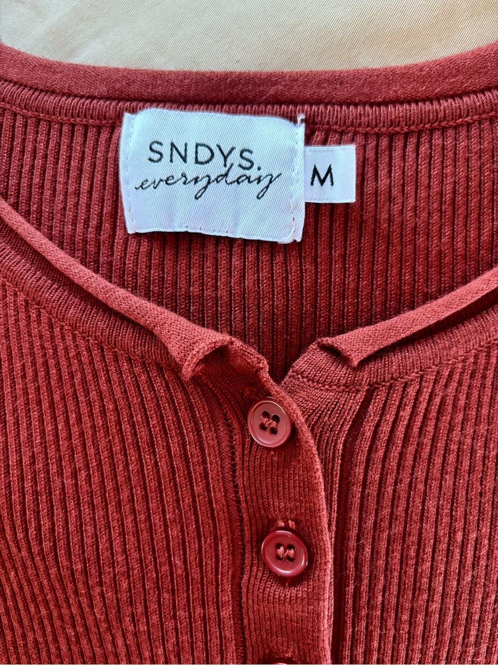 Women’s SNDYS Long-Sleeve Ribbed Henley Dress- Burgundy - M - Picture 2 of 4